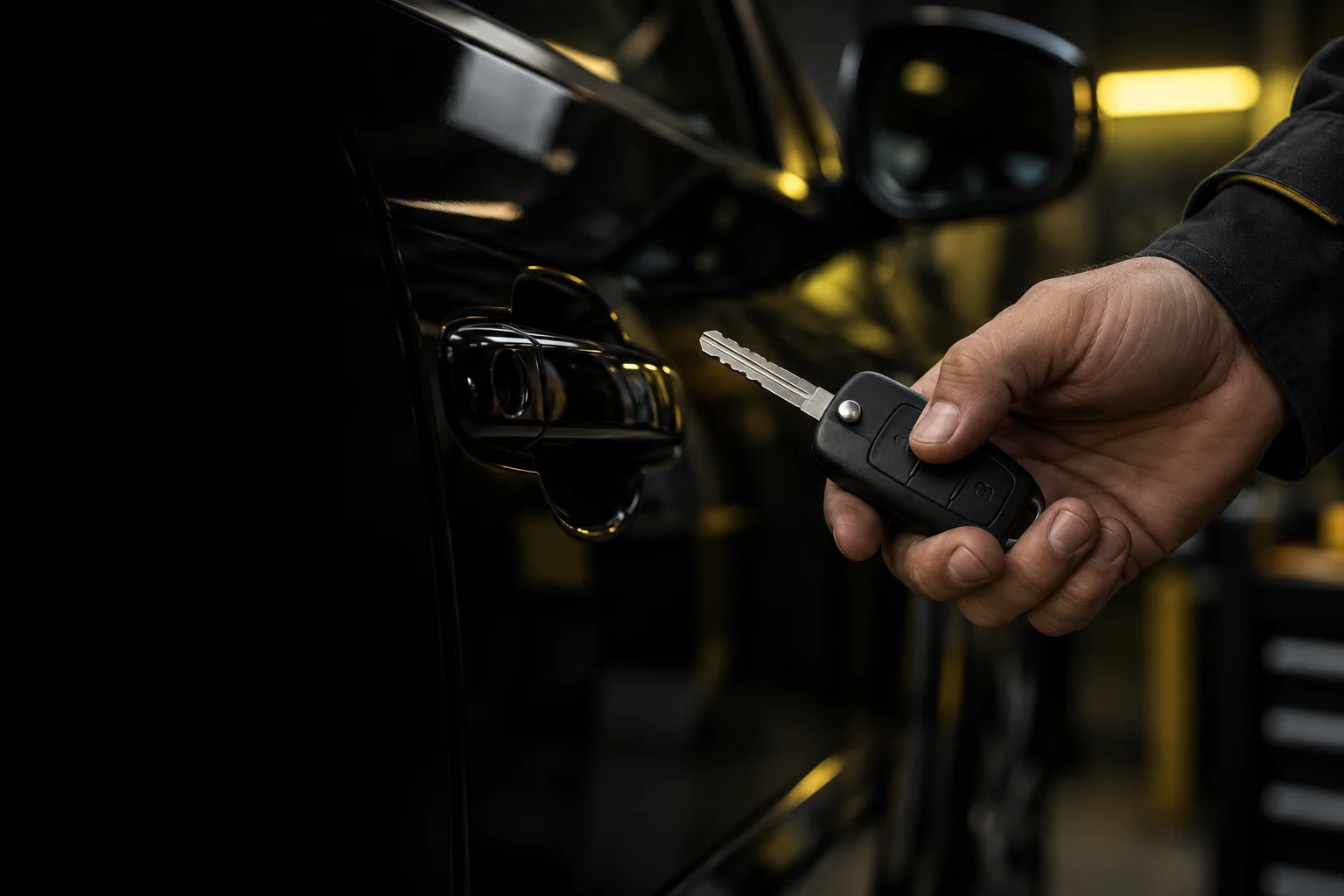Clé automobile près de la portière d’une voiture